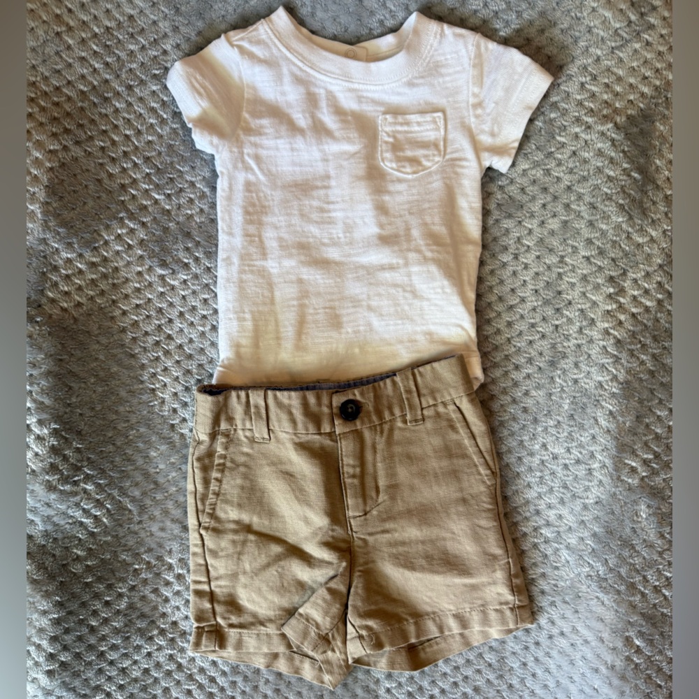 Janie & Jack White Tee and Tan Shorts Set